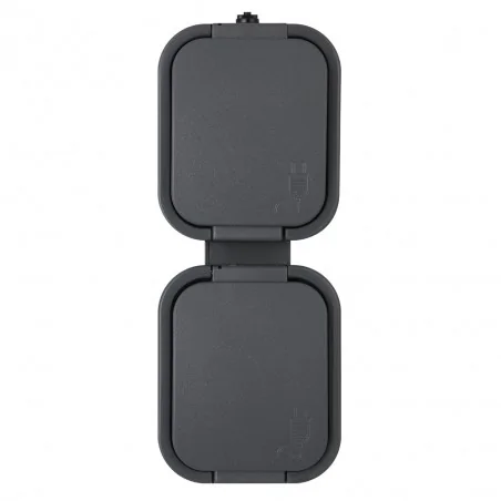 Gniazda-podwojne-natynkowe - pionowe gniazdo natynkowe  podwójne szare z klapką ip54 b2 nt-6b2/p abex 