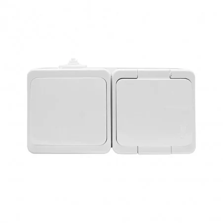 Gniazda-podwojne-natynkowe - białe gniazdo natynkowe w komplecie z włącznikiem pojedynczym poziome smart ip44 gwn-s abex 