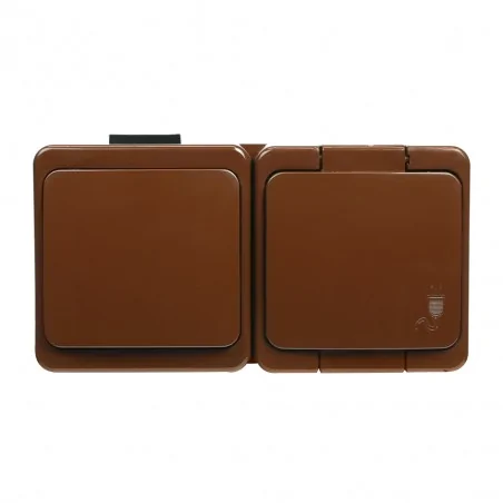 Gniazda-podwojne-natynkowe - brązowe gniazdo natynkowe z włącznikiem pojedynczym mix poziomy smart ip44 gwn-s abex 