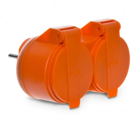 Rozgalezniki - rozgałęźnik hermetyczny zewnętrzny na 2 gniazda z klapką pomarańczowy 2x2p+z  r-270p abex 
