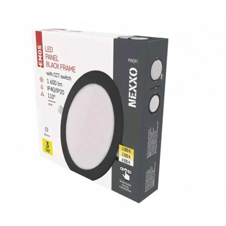 Oprawy-sufitowe - panel led wpuszczany okrągły czarny 18w, cct nexxo emos 