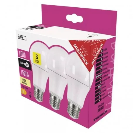 Gwint-trzonek-e27 - mocna żarówka led a60 13.2w-100w e27 ciepła 1521lm 3lata zestaw 3 sztuki emos zq5160.3 