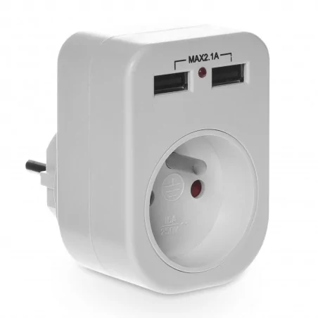 Rozgalezniki - r-1usb rozgałęźnik gniazdo pojedyncze z uziemieniem plus ładowarka 2xusb plast-rol 