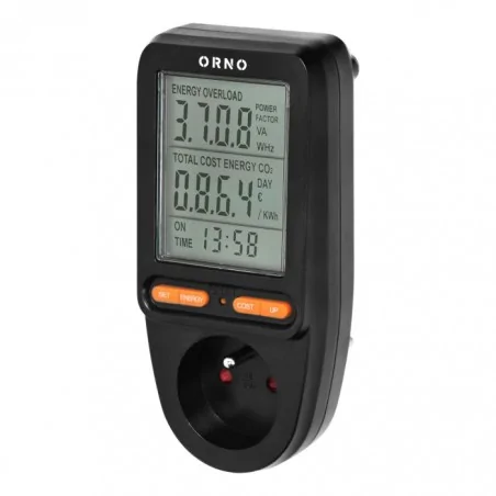 Liczniki-jednofazowe - watomierz z dużym wyświetlaczem lcd- kalkulator energii elektrycznej czarny or-wat-435/b orno 