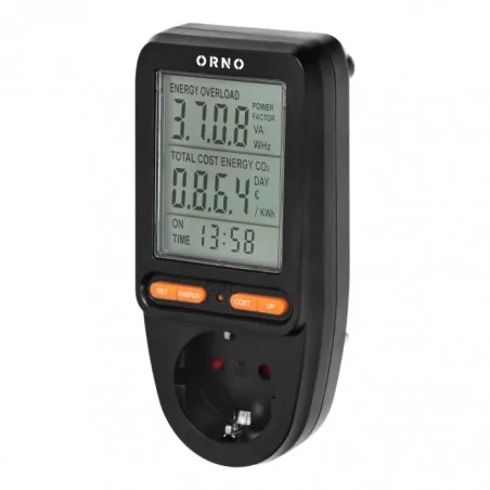 Liczniki-jednofazowe - kalkulator energii elektrycznej z dużym wyświetlaczem lcd wersja schuko czarny or-wat-435(gs)/b orno 