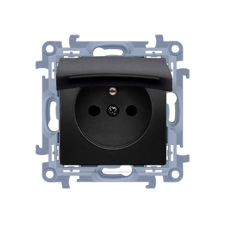 Gniazda-elektryczne - gniazdo pojedyncze z czarną klapką z uziemieniem i przesłonami torów prądowych cgz1bcz.01/49 simon 10 kontakt-simon 