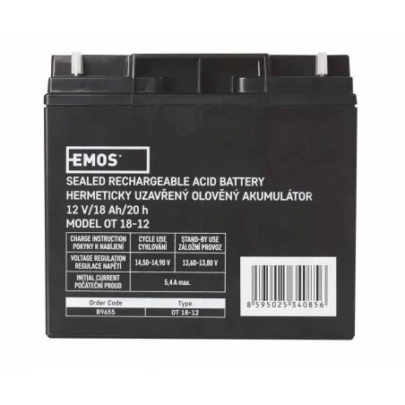 Akumulatory - akumulator ołowiowy agm 12v 18ah 12×12 b9655 emos 