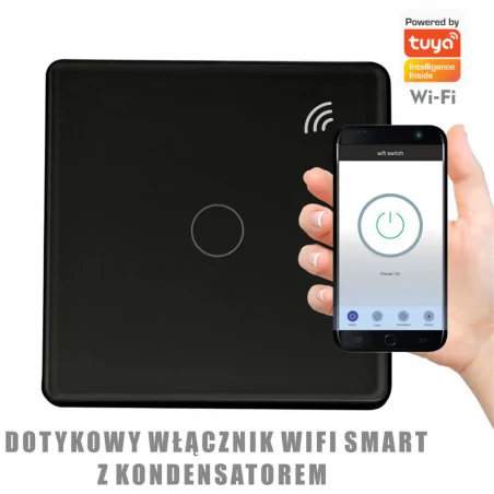 Przyciski-scienne - włącznik dotykowy pojedynczy czarny z kondensatorem tuyasmart wi-fi smart 319050 polux 