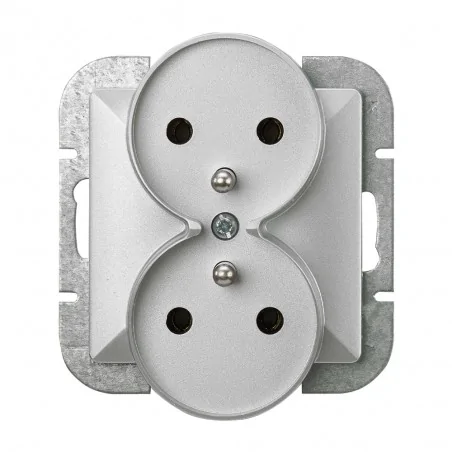 Gniazda-elektryczne - gniazdo podwójne podtynkowe srebrne  z uziemieniem pt-6pr perła abex 