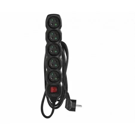 Przedluzacze-elektryczne - czarny przedłużacz z wyłącznikiem 2m 5 gniazd pvc 1mm2 pc1512 emos 