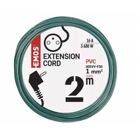 Przedluzacze-elektryczne - przedłużacz zielony 2 metry - 1 gniazdo pvc 1 mm2 p0112z emos 