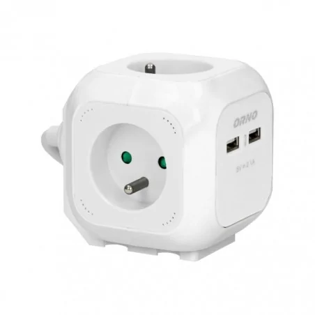 Przedluzacze-elektryczne - przedłużacz w kształcie kostki na 4 gniazda 2xusb or-ae-13144/w orno 