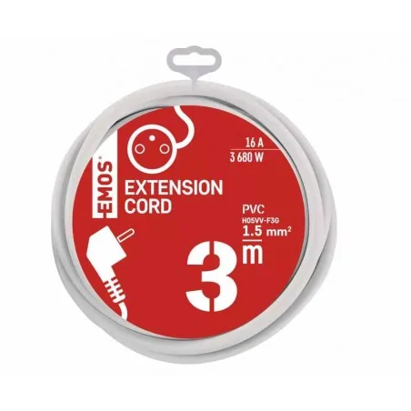 Przedluzacze-elektryczne - przedłużacz biały 3 metrowy 1 gniazdo pvc 1,5 mm2 p0113r emos 