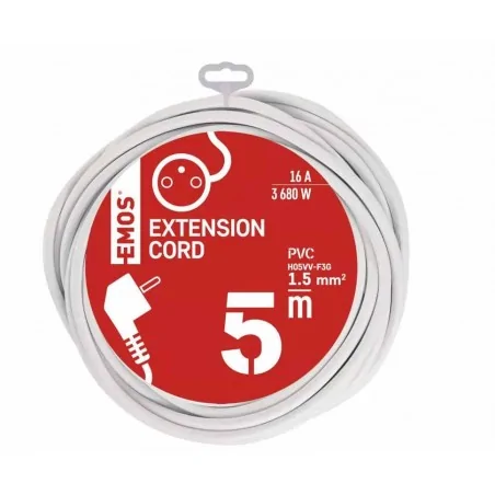 Przedluzacze-elektryczne - przedłużacz biały 5 metrowy 1 gniazdo pvc 1,5 mm2 p0115r emos 