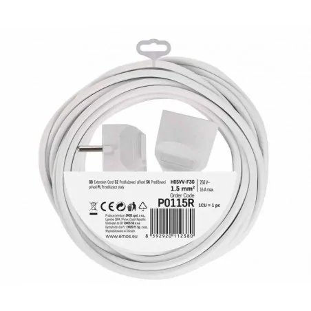 Przedluzacze-elektryczne - przedłużacz biały 5 metrowy 1 gniazdo pvc 1,5 mm2 p0115r emos 