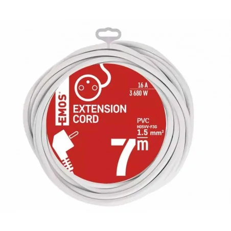 Przedluzacze-elektryczne - biały przedłużacz 7 metrów + 1 gniazdo pvc 1,5 mm2 p0117r emos 