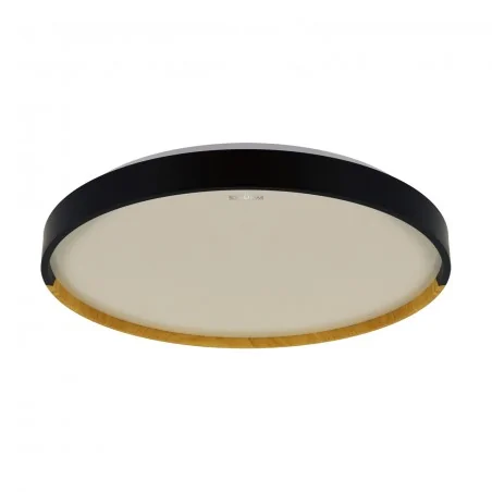 Plafony - okrągły plafon led w kolorze czarnym z dodatkiem dębu 24w 4000k farna led c 04156 ideus 