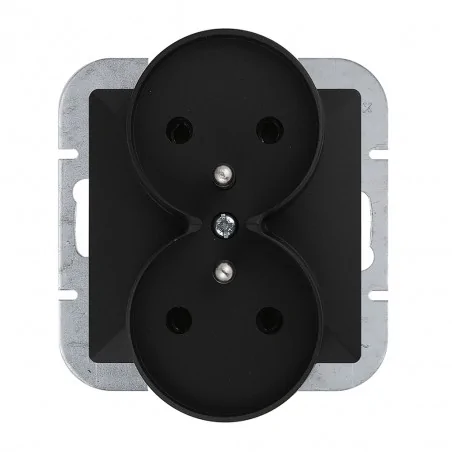 Gniazda-elektryczne - gniazdo podwójne podtynkowe czarny mat  z uziemieniem pt-6pr perła abex 