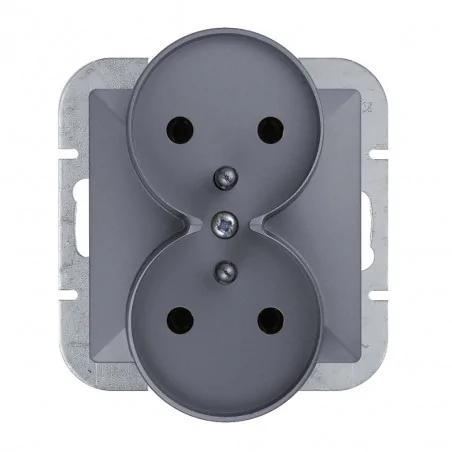 Gniazda-elektryczne - gniazdo podwójne podtynkowe antracyt z uziemieniem pt-6pr perła abex 