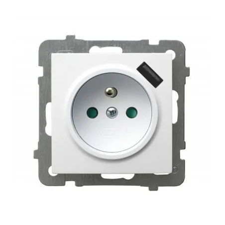 Gniazda-podwojne-podtynkowe - gniazdo elektryczne z uziemieniem z ładowarką usb białe gp-1gzpusb/m/00 as ospel 