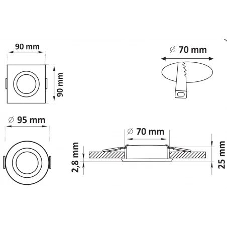 Oprawy-sufitowe-ruchome - oprawka sufitowa kwadratowa ruchoma podtynkowa czarny mat opin 306319 polux 