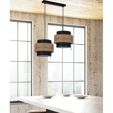 Lampy-sufitowe - lampa wisząca podwójna czarna + drewno 2xe27 twin 32-17888 candellux 