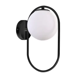 Kinkiety - kinkiet ścienny lampa czarna z mlecznym kulistym kloszem cordel 21-10179 candellux 