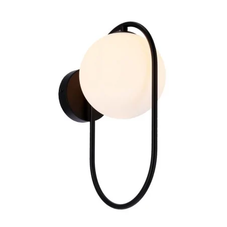 Kinkiety - kinkiet ścienny lampa czarna z mlecznym kulistym kloszem cordel 21-10179 candellux 