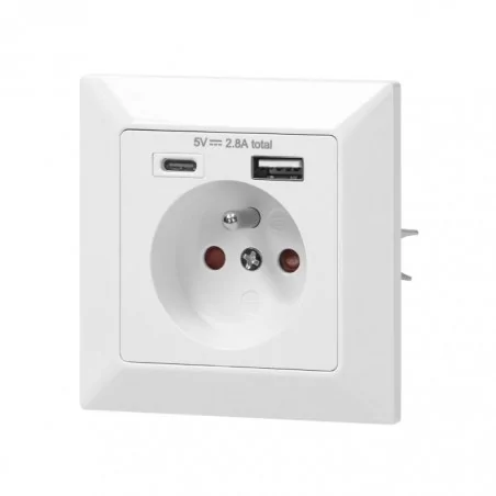 Gniazda-pojedyncze-podtynkowe - białe gniazdo elektryczne pojedyncze z uziemieniem z dwoma wejściami usb a+c or-ae-13232 orno 