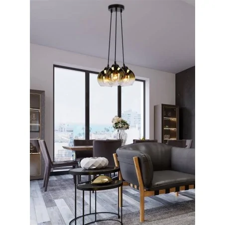Lampy-sufitowe - lampa wisząca czarna 3 szklane kule 3xe27 60w nubia 33-16416 candellux 