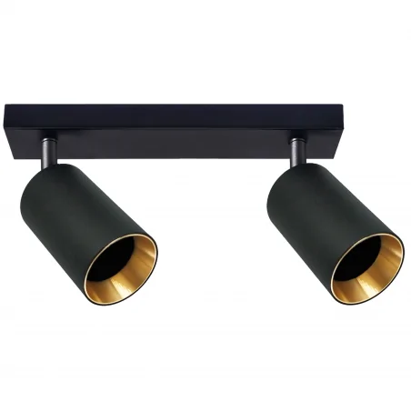 Kinkiety-do-salonu - podwójna oprawa ścienno-sufitowa czarno-złota z pierścieniem dekoracyjnym 2xgu10 319913 maribel polux 