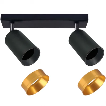 Kinkiety-do-salonu - podwójna oprawa ścienno-sufitowa czarno-złota z pierścieniem dekoracyjnym 2xgu10 319913 maribel polux 