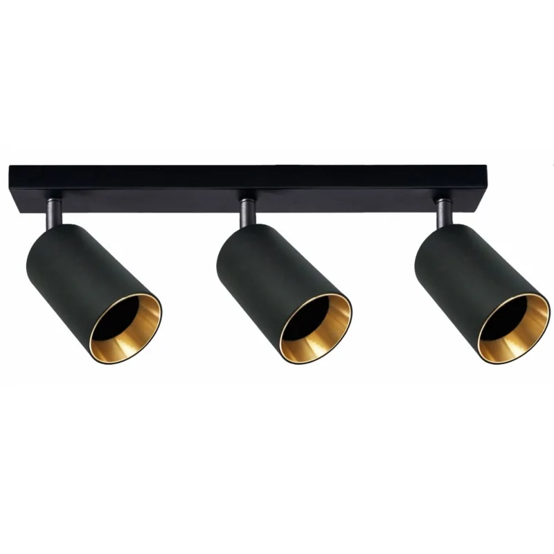 Kinkiety-do-salonu - oprawa ścienno-sufitowa z wymiennym pierścieniem dekoracyjnym czarny/złoty 3xgu10 maribel 319920 polux firmy POLUX GOLDLUX 