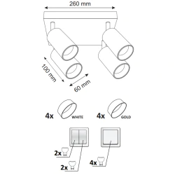 Kinkiety-do-salonu - poczwórna lampa sufitowa 4xgu10 biało-złota maribel 321237 polux 