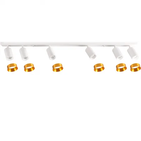 Kinkiety-do-salonu - listwa oświetleniowa na 6 żarówek gu10 z wymiennymi pierścieniami dekoracyjnymi biały/złoty maribel 321244 polux 