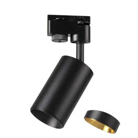 Oswietlenie-szynowe - czarny reflektor szynowy ze złotym pierścieniem dekoracyjnym gu10 maribel 321718 polux 