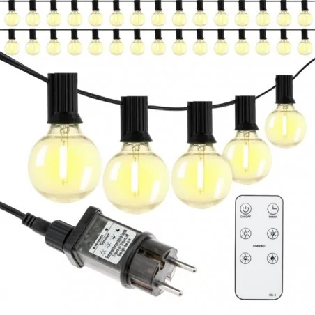 Ozdobne-oswietlenie-do-ogrodu - girlanda ogrodowa 15,2m 30xled ozdobne kuleczki 3000k + pilot dollislumogr0882 lumiled 