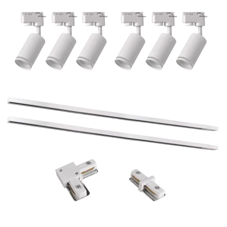 Oswietlenie-szynowe - zestaw 6xreflektor szynowy+2xszyna 1m z łącznikiem kątowym i prostym gu10 paris 321626 polux 