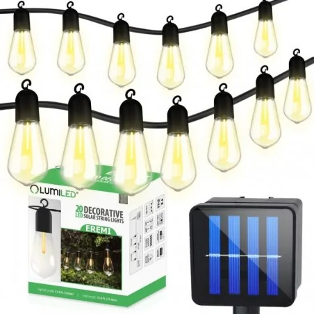 Swiecace-kule-i-girlandy - girlanda solarna ogrodowa 20xled z ozdobnymi żarówkami edison st58 11,48m ciepła 3000k eremi lumsol0015 lumiled 