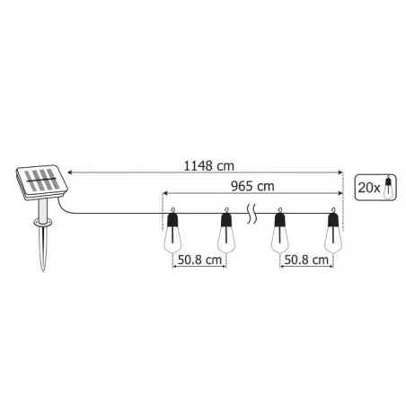 Swiecace-kule-i-girlandy - girlanda solarna ogrodowa 20xled z ozdobnymi żarówkami edison st58 11,48m ciepła 3000k eremi lumsol0015 lumiled 