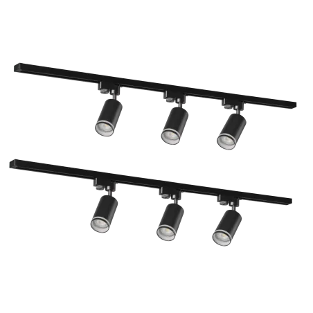 Oswietlenie-szynowe - zestaw szynowy 6x czarny reflektor gu10 2x szyna 1m+łącznik kątowy i prosty paris 321633 polux 
