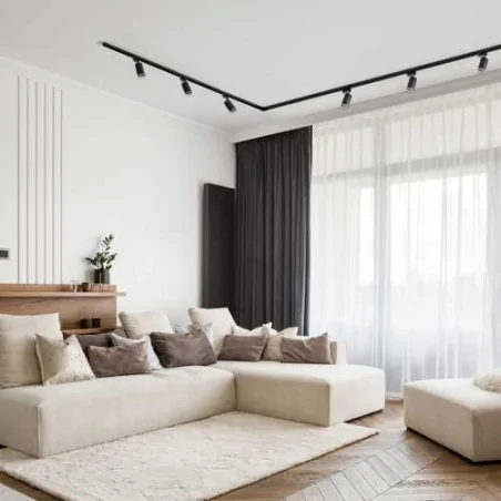 Oswietlenie-szynowe - zestaw szynowy 6x czarny reflektor gu10 2x szyna 1m+łącznik kątowy i prosty paris 321633 polux 