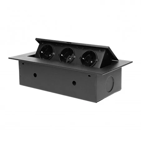 Gniazda-meblowe - or-ae-1371(gs)/b gniazdo meblowe wpuszczane w blat płaskie potrójne czarne schuko orno 