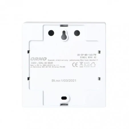 Dzwonki-do-drzwi-przewodowe - dzwonek do drzwi przewodowy śnieżnobiały jednotonowy 230v ringil mini ac orno 