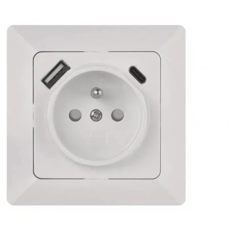 Wylaczniki-jednobiegunowe - a6000.4 gniazdo french z usb a+usb c. ip20 błyszczące białe 1906010511 emos 