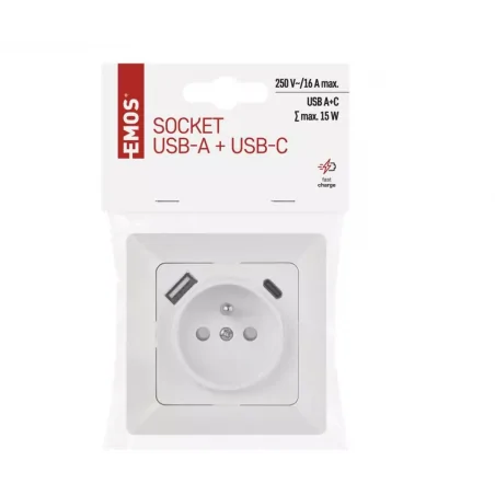 Wylaczniki-jednobiegunowe - a6000.4 gniazdo french z usb a+usb c. ip20 błyszczące białe 1906010511 emos 