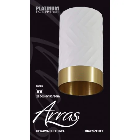 Oprawy-sufitowe - biała ozdobna tuba sufitowa ze złotym paskiem arras gu10 323583 polux 