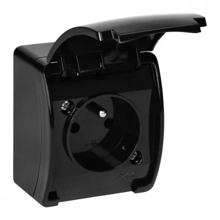 Gniazda-pojedyncze-natynkowe - gniazdo pojedyncze natynkowe czarne ip44 2p+z aquatic or-oe-7105/b orno 