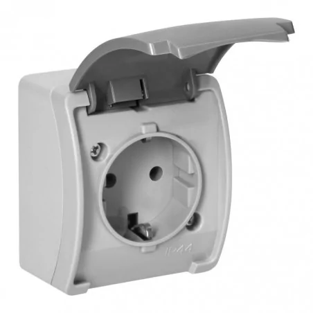 Gniazda-pojedyncze-natynkowe - gniazdo pojedyncze z klapką 2p+z typu schuko ip44 szaro-grafitowe aquatic or-oe-7105(gs)/gr orno 