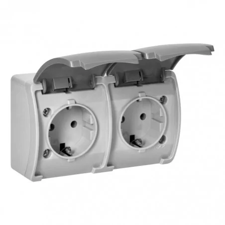 Gniazda-podwojne-natynkowe - gniazdo z klapką podwójne ip44 typu schuko 2x2p+z aquatic or-oe-7106(gs)/gr orno 